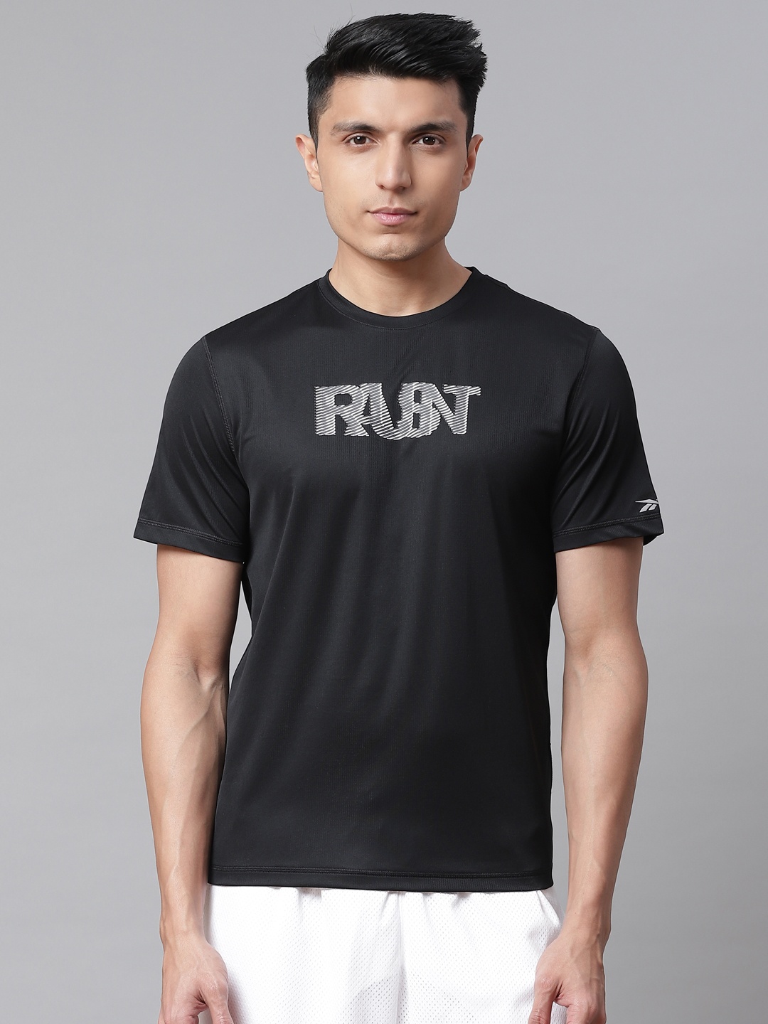 

Reebok Men Black Solid Run Essentials Graphic T-shirt