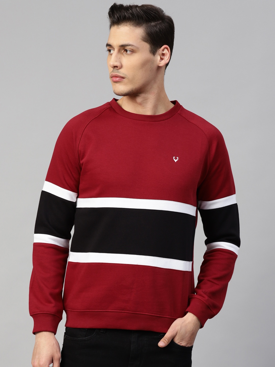 

Allen Solly Men Maroon & Black Colourblocked Sweatshirt