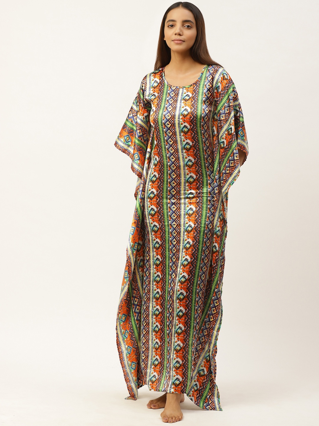 

Cottinfab Multicoloured Geometric Print Kaftan Maxi Nightdress, Multi