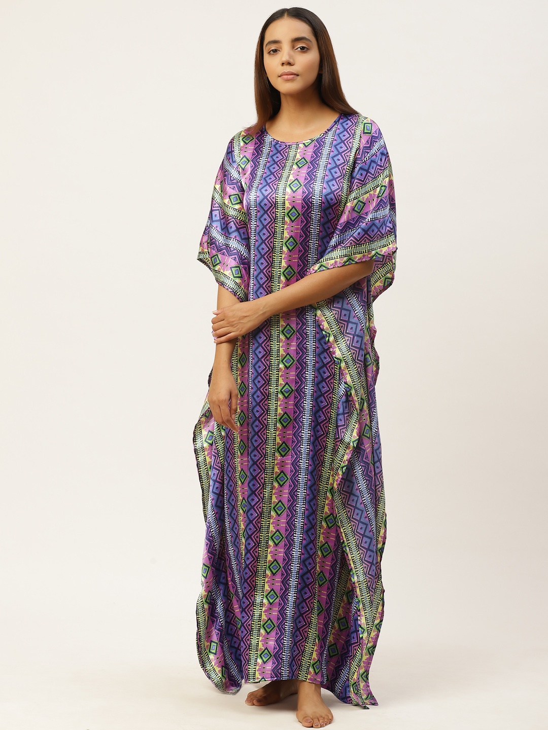 

Cottinfab Blue & Pink Geometric Print Kaftan Maxi Nightdress, Multi