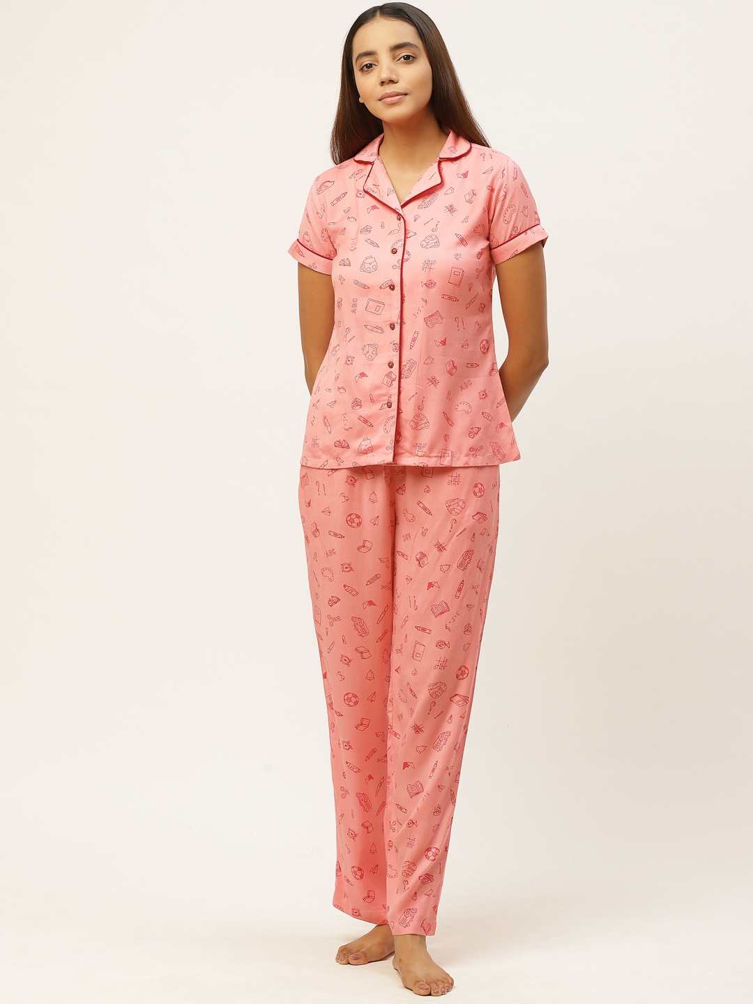 

Cottinfab Women Pink Printed Night Suit