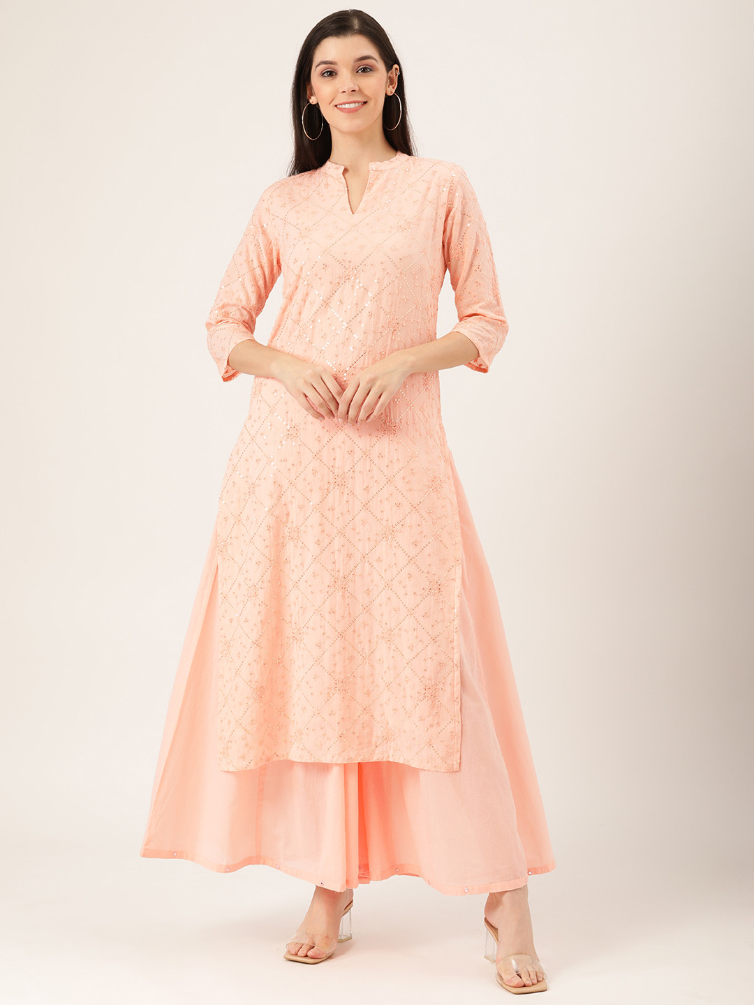 

Prakrti Women Peach-Coloured Embroidered Kurta with Palazzos