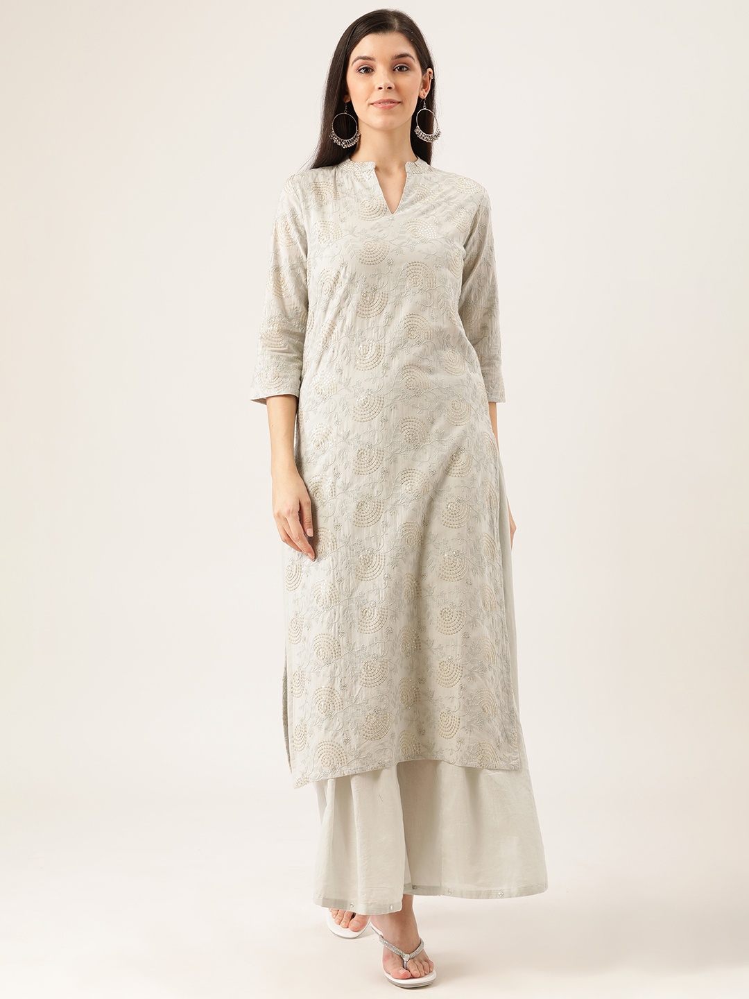 

Prakrti Women Grey Embroidered Kurta with Palazzos
