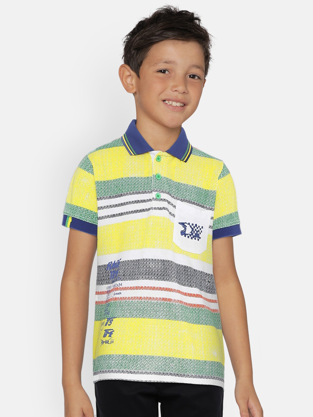 

UNDER FOURTEEN ONLY Boys Multicoloured Striped Polo Collar T-shirt, Multi