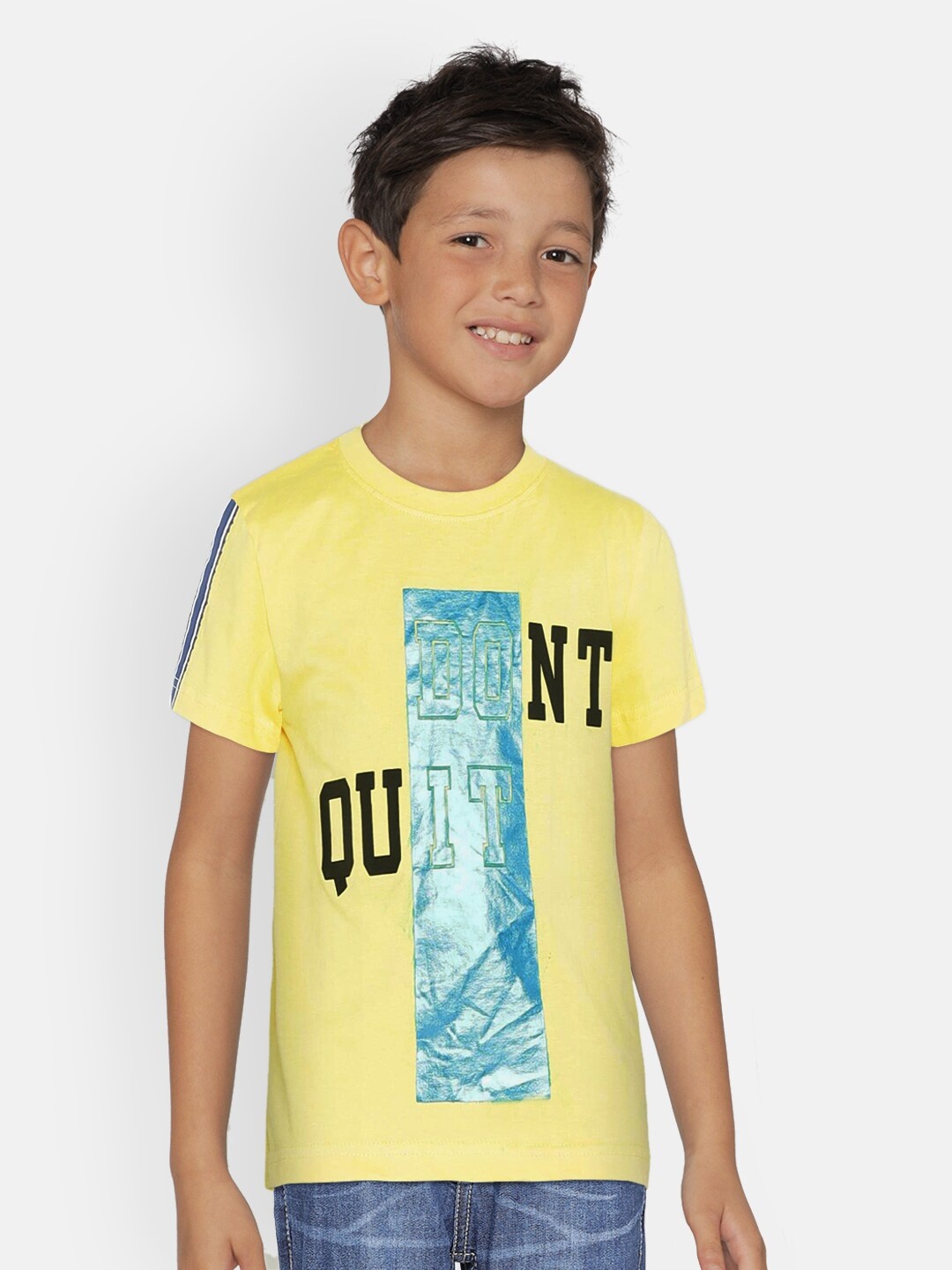 

UNDER FOURTEEN ONLY Boys Yellow Printed Round Neck T-shirt