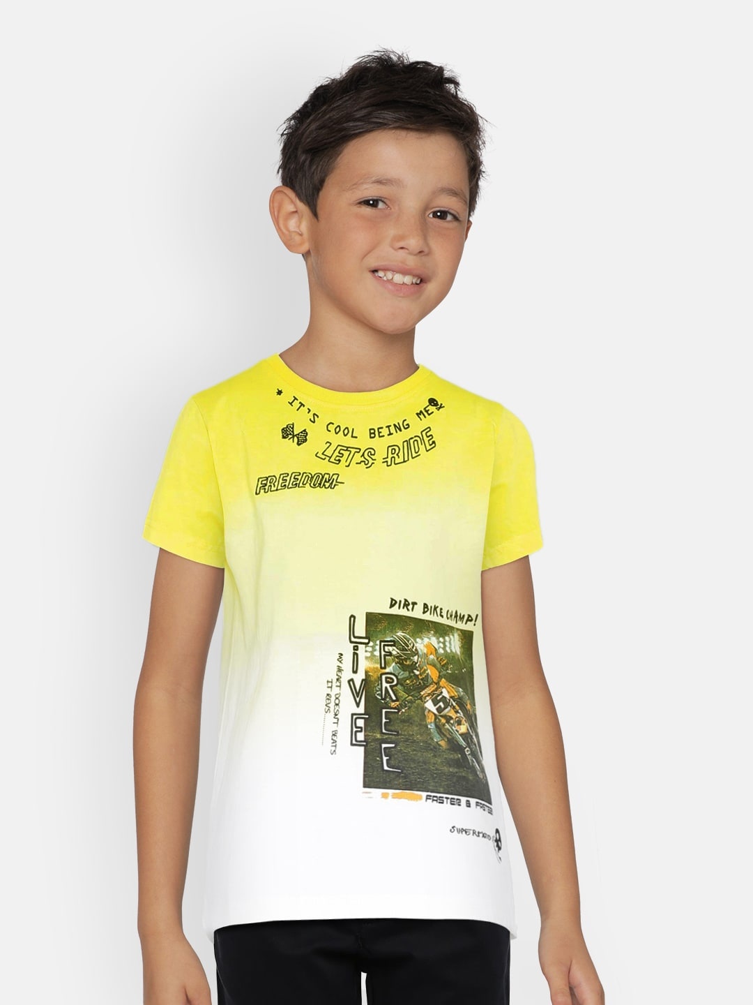

UNDER FOURTEEN ONLY Boys Yellow Printed Round Neck T-shirt