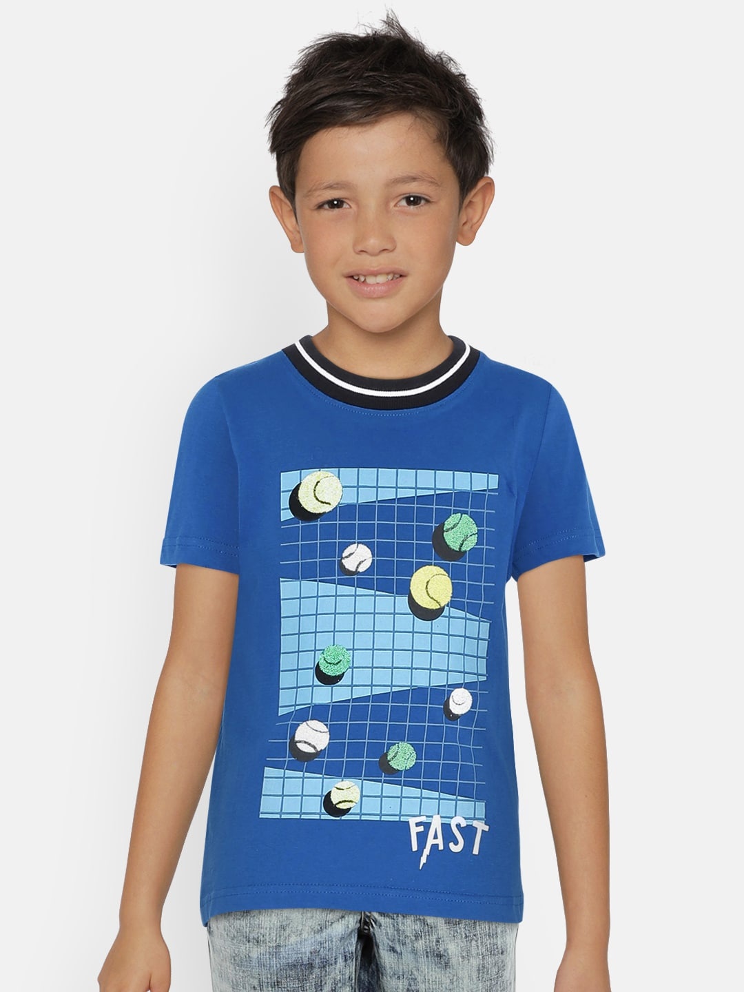 

UNDER FOURTEEN ONLY Boys Blue Printed Round Neck T-shirt