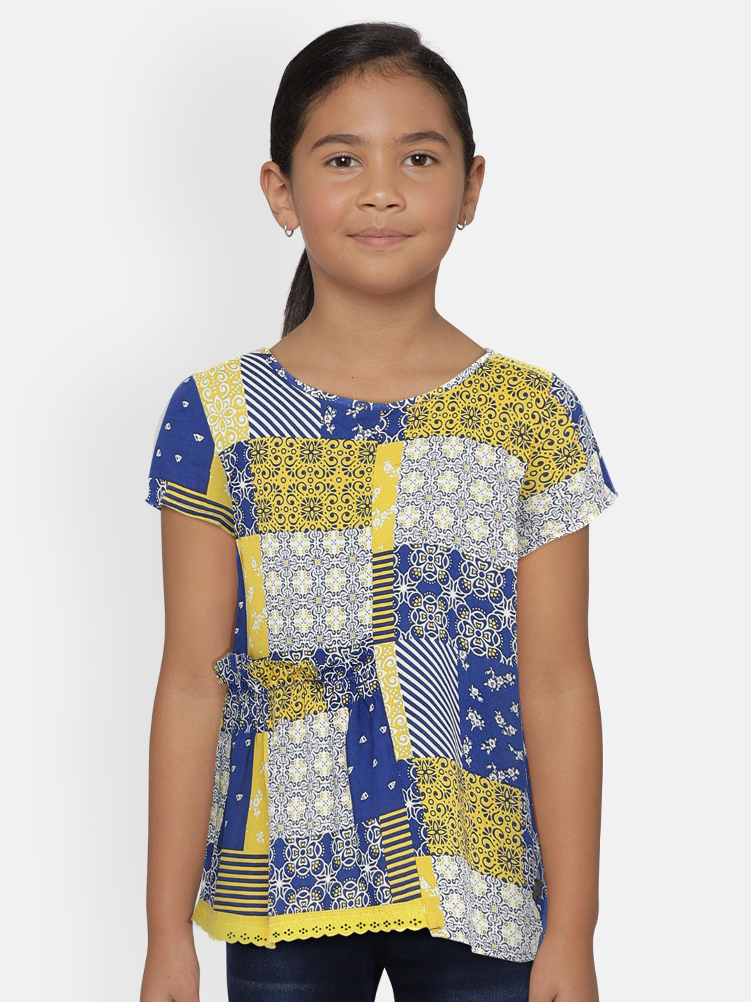 

UNDER FOURTEEN ONLY Girls Multicoloured Printed Pure Cotton Top, Multi
