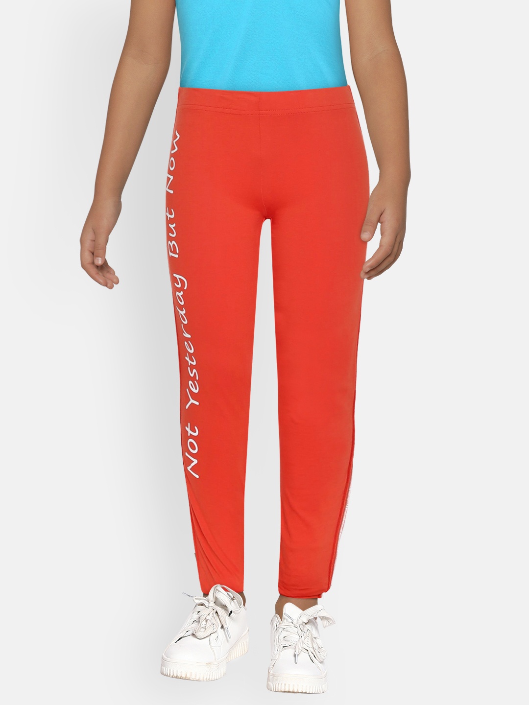 

UNDER FOURTEEN ONLY Girls Orange Printed Leggings