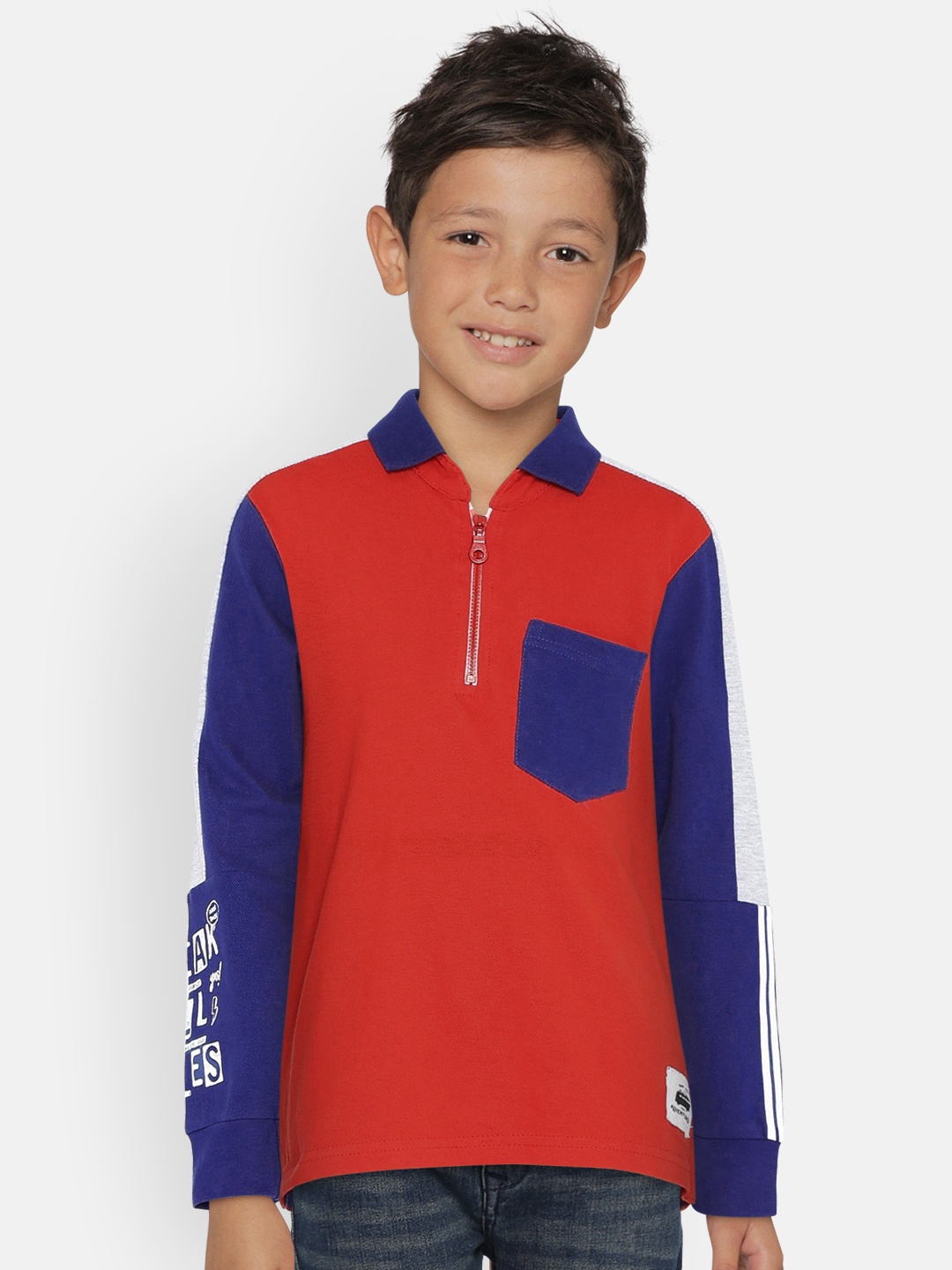 

UNDER FOURTEEN ONLY Boys Red Solid Polo Collar Pure Cotton T-shirt