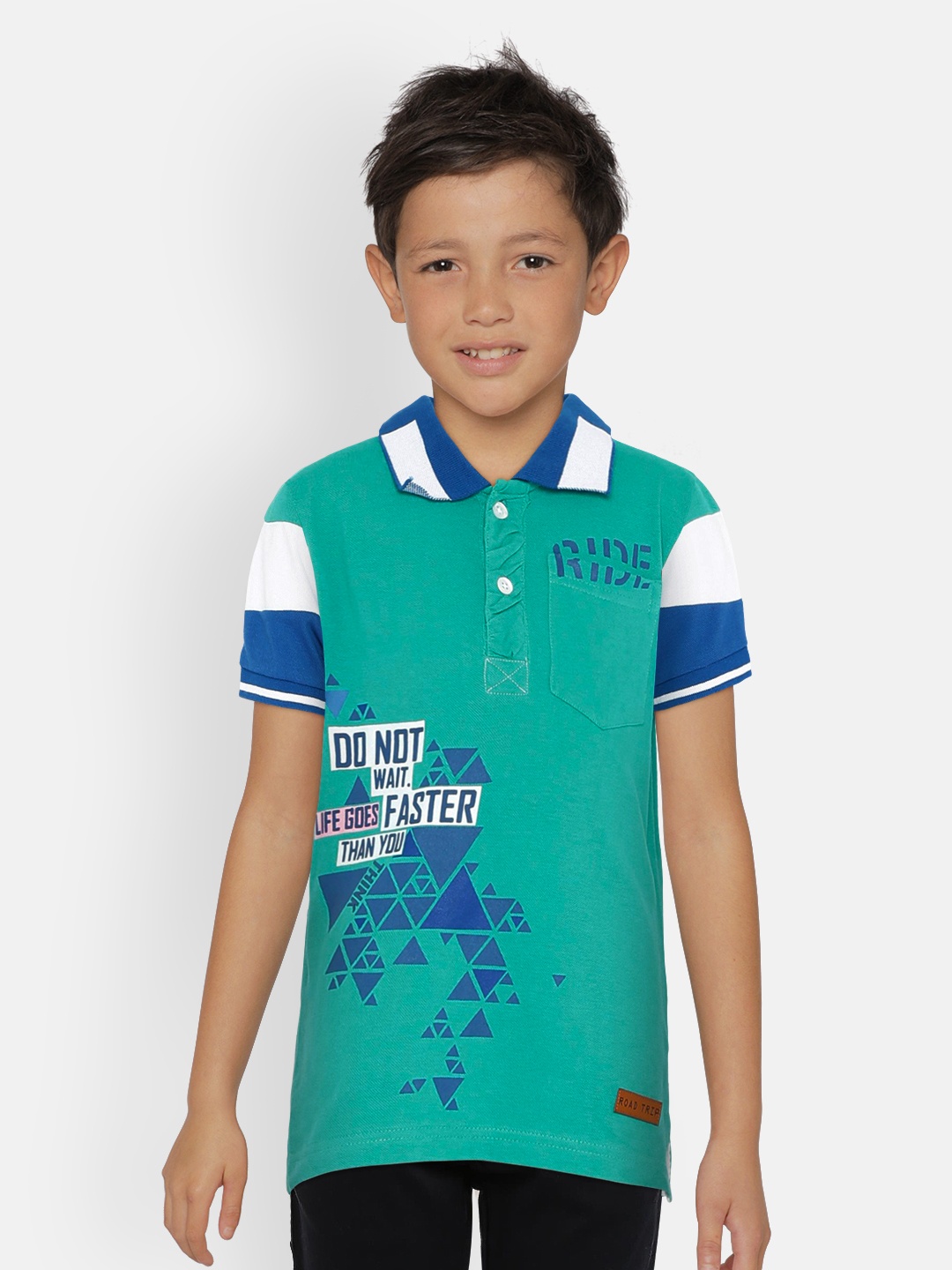 

UNDER FOURTEEN ONLY Boys Green Printed Polo Collar T-shirt