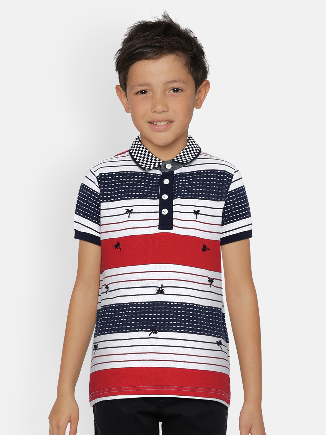 

UNDER FOURTEEN ONLY Boys Red & White Striped Polo Collar T-shirt