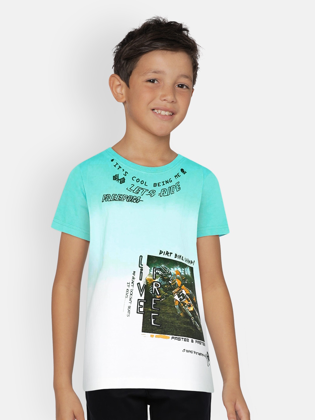 

UNDER FOURTEEN ONLY Boys Blue Printed Round Neck T-shirt