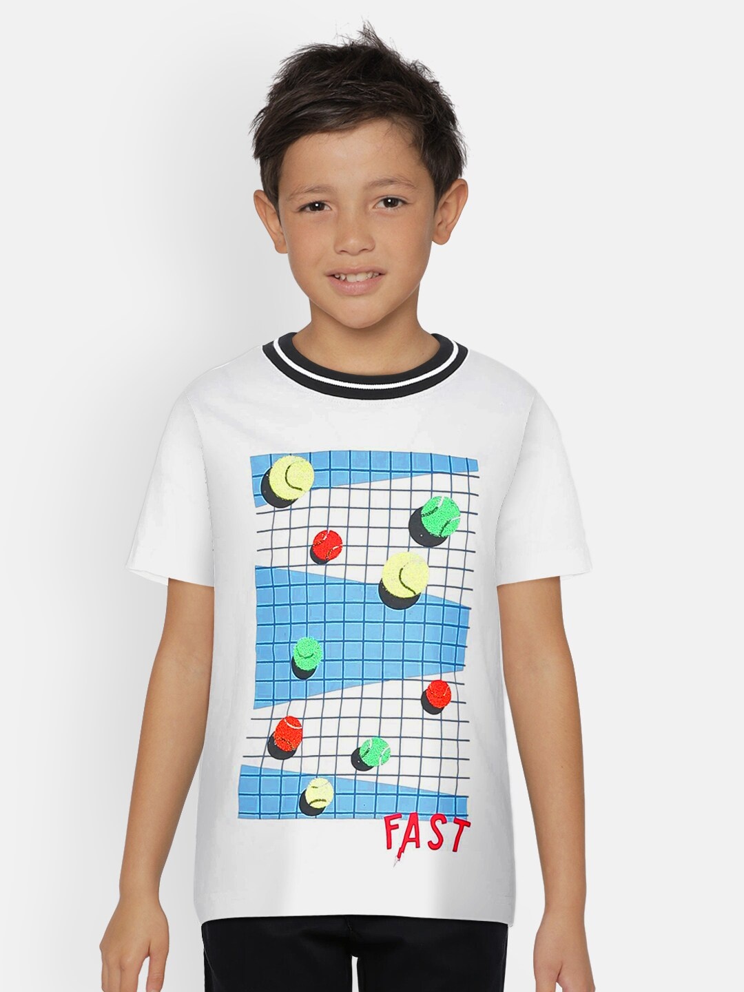 

UNDER FOURTEEN ONLY Boys White Printed Round Neck T-shirt