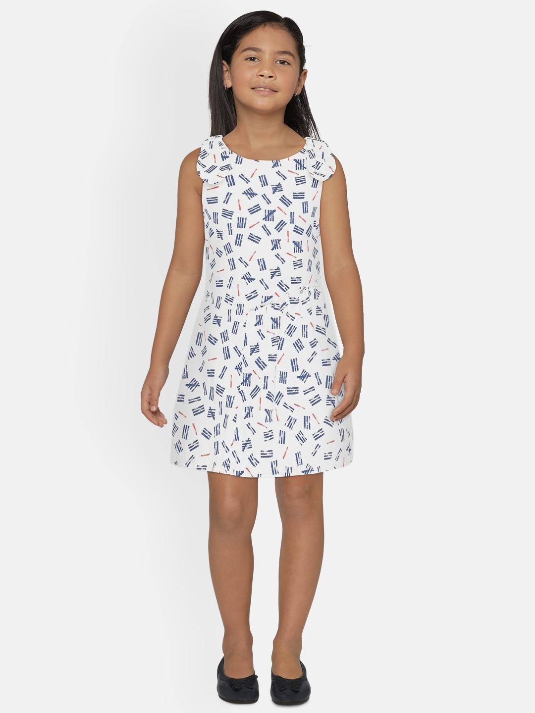 

UNDER FOURTEEN ONLY Girls White Printed A-Line Dress