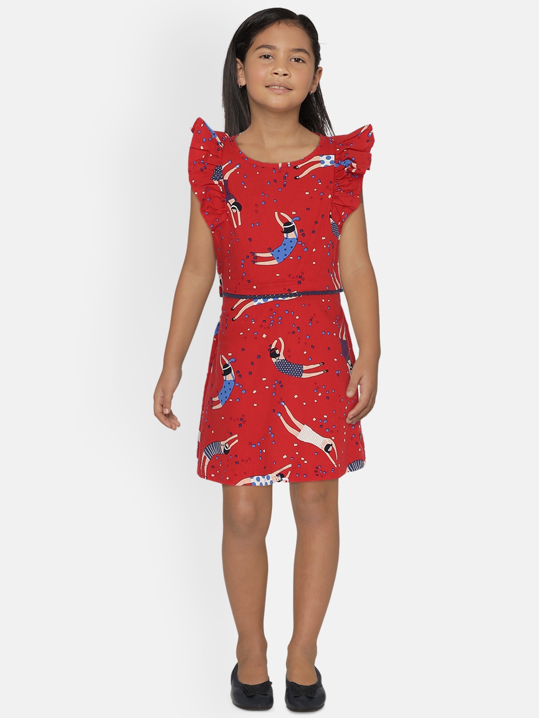 

UNDER FOURTEEN ONLY Girls Red Printed A-Line Dress