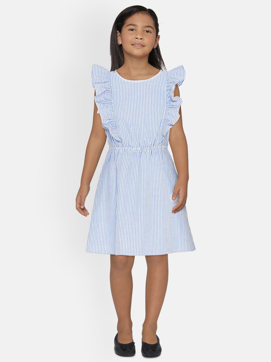 

UNDER FOURTEEN ONLY Girls Blue & White Striped A-Line Dress