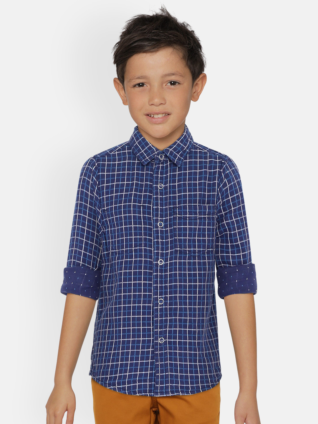 

UNDER FOURTEEN ONLY Boys Navy Blue Regular Fit Checked Casual Shirt