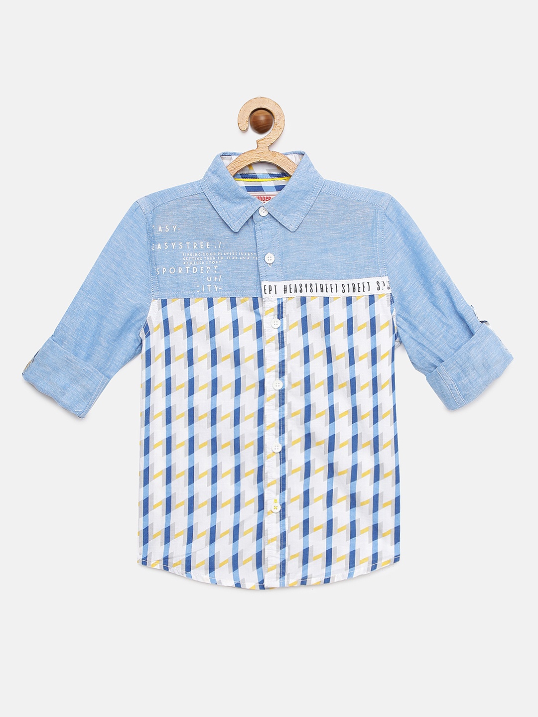 

UNDER FOURTEEN ONLY Boys Blue & White Regular Fit Printed Casual Shirt