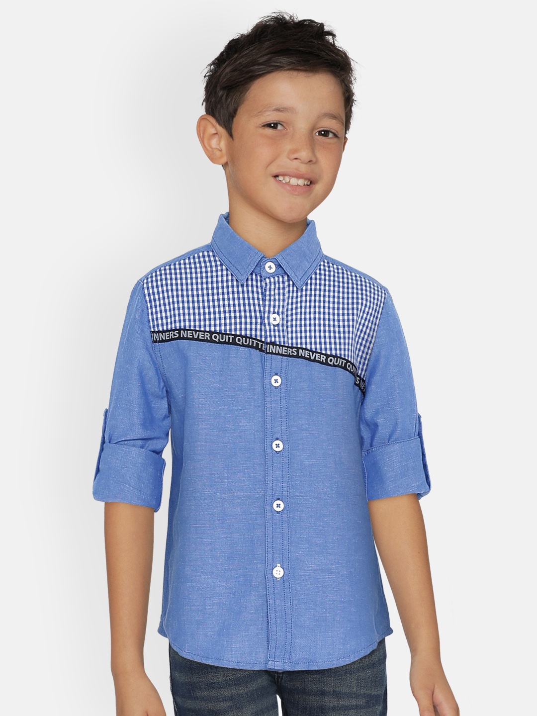 

UNDER FOURTEEN ONLY Boys Blue & White Regular Fit Printed Casual Shirt