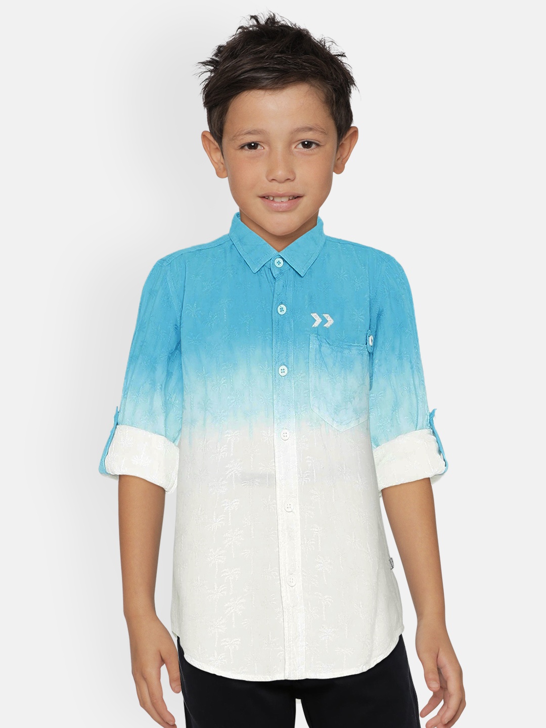 

UNDER FOURTEEN ONLY Boys Blue & White Ombre Regular Fit Casual Shirt