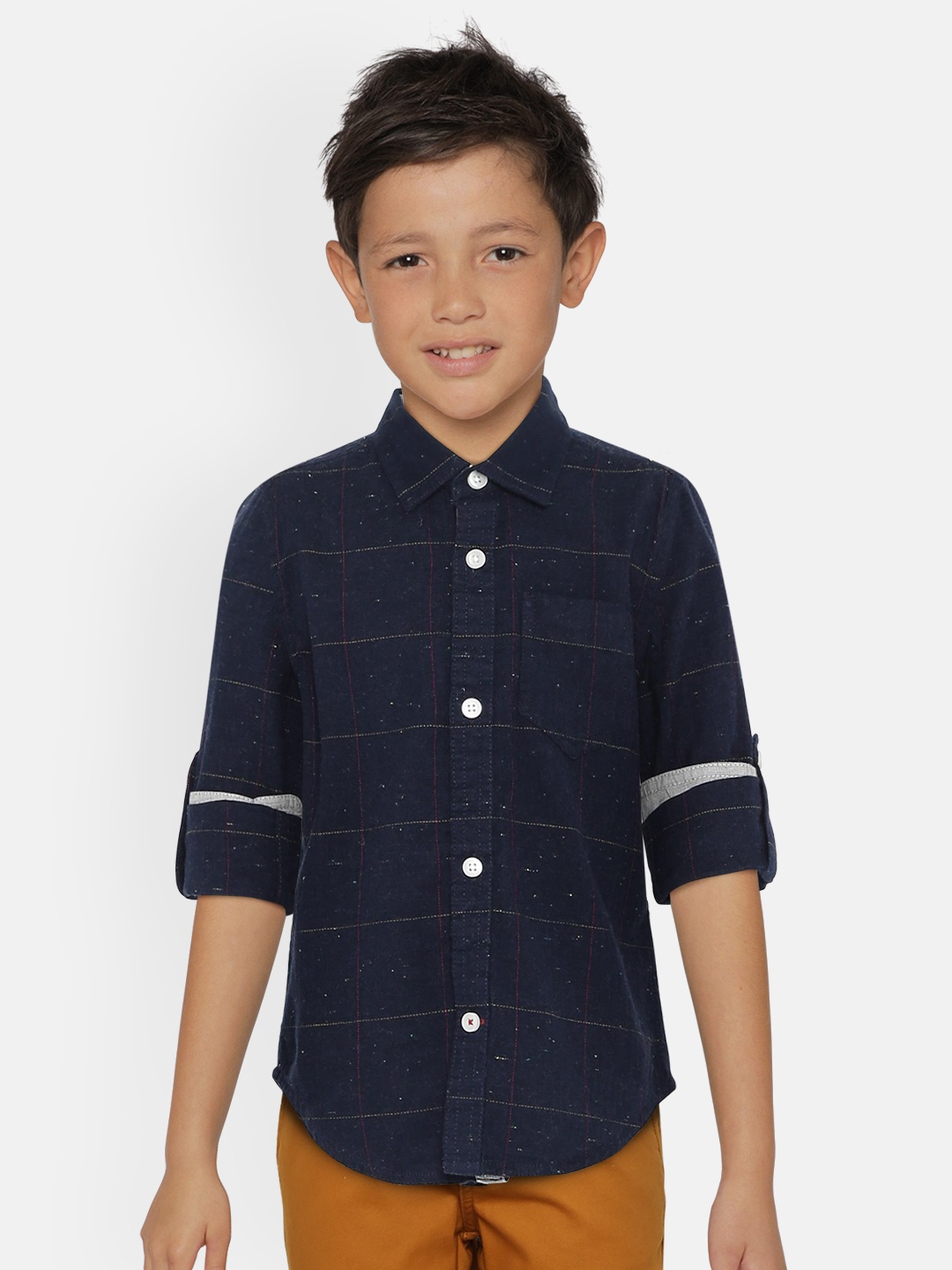 

UNDER FOURTEEN ONLY Boys Navy Blue Regular Fit Striped Casual Shirt