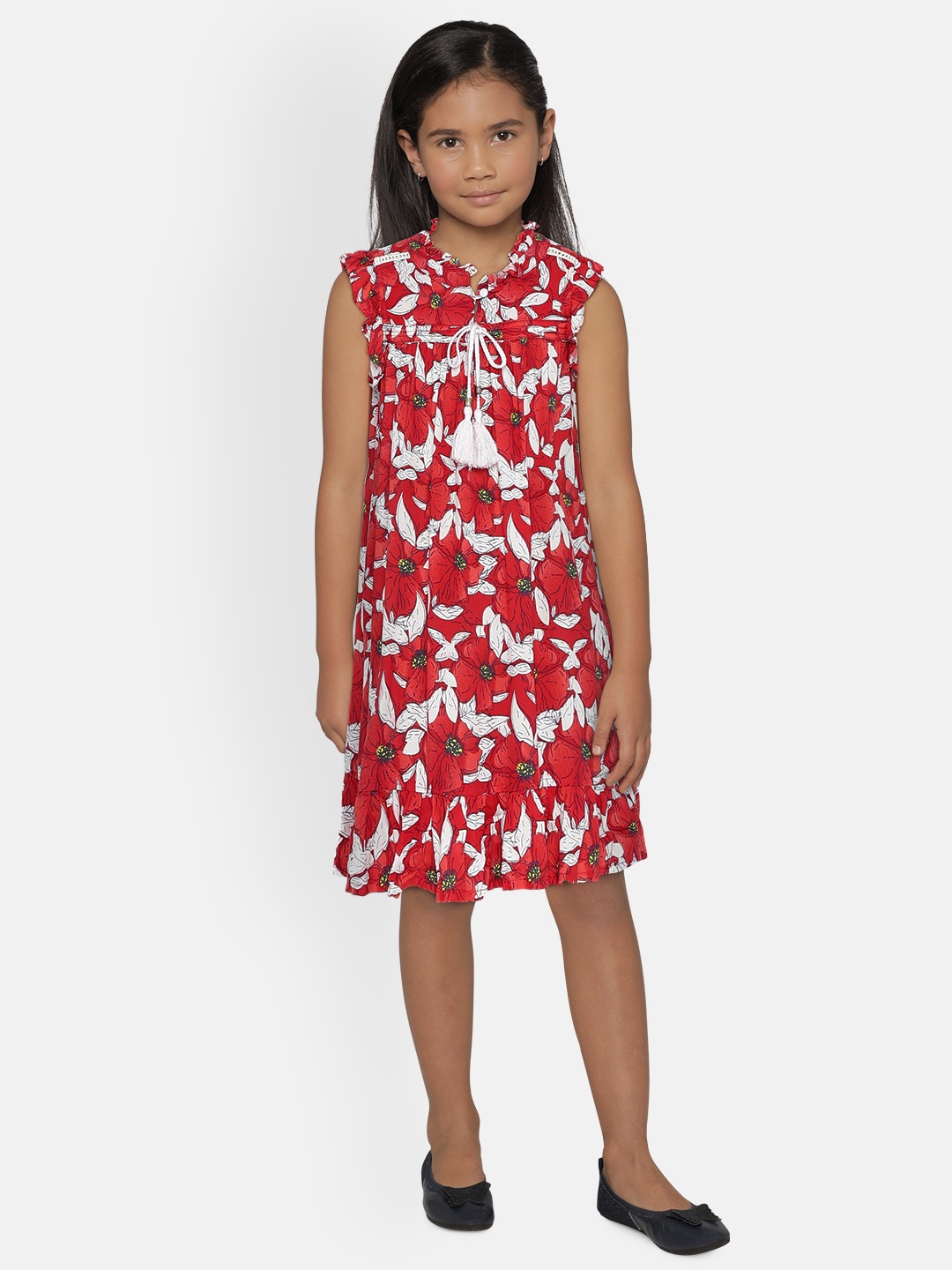 

UNDER FOURTEEN ONLY Girls Red & White Printed A-Line Dress