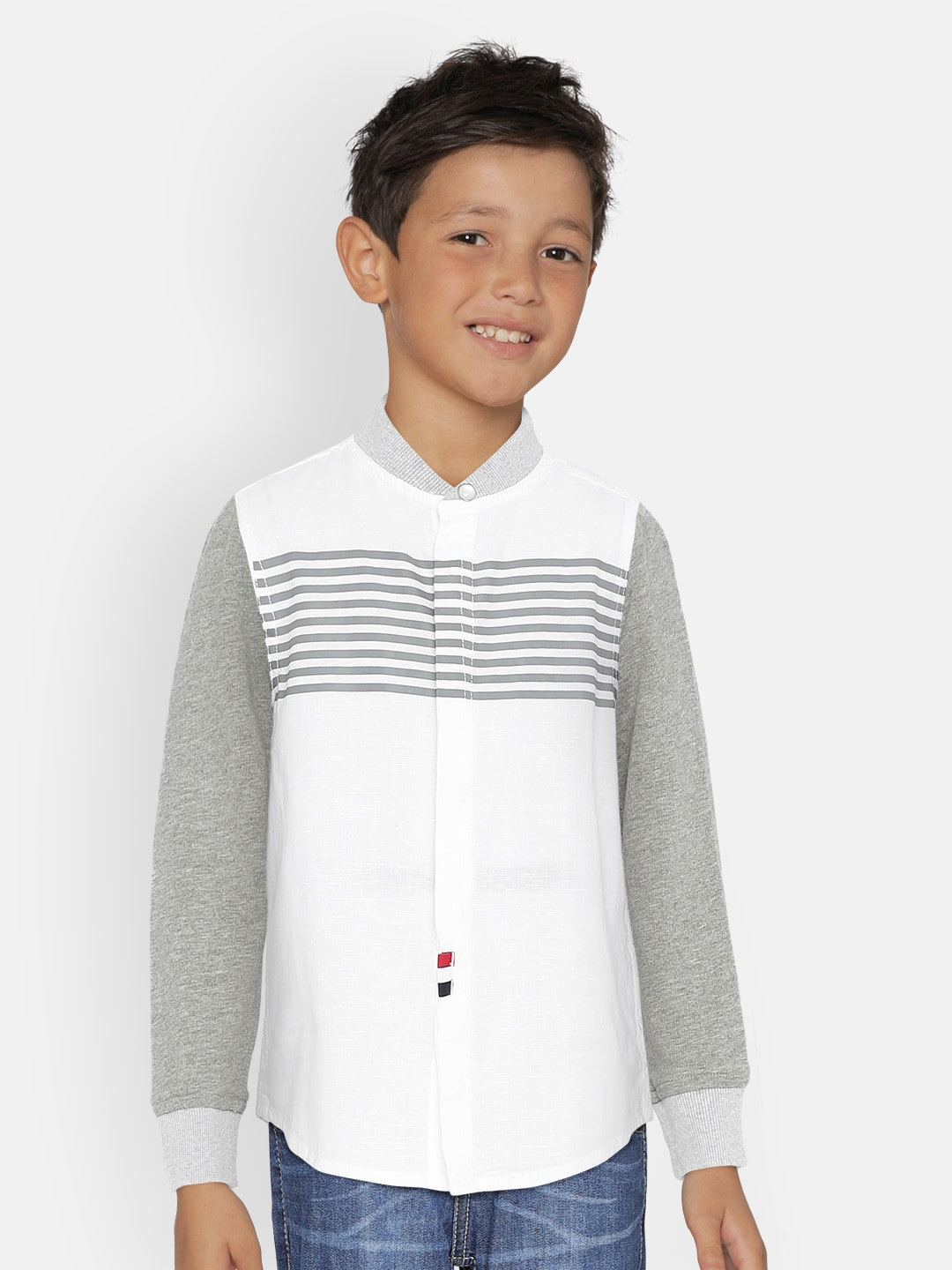 

UNDER FOURTEEN ONLY Boys White & Grey Regular Fit Striped Casual Shirt