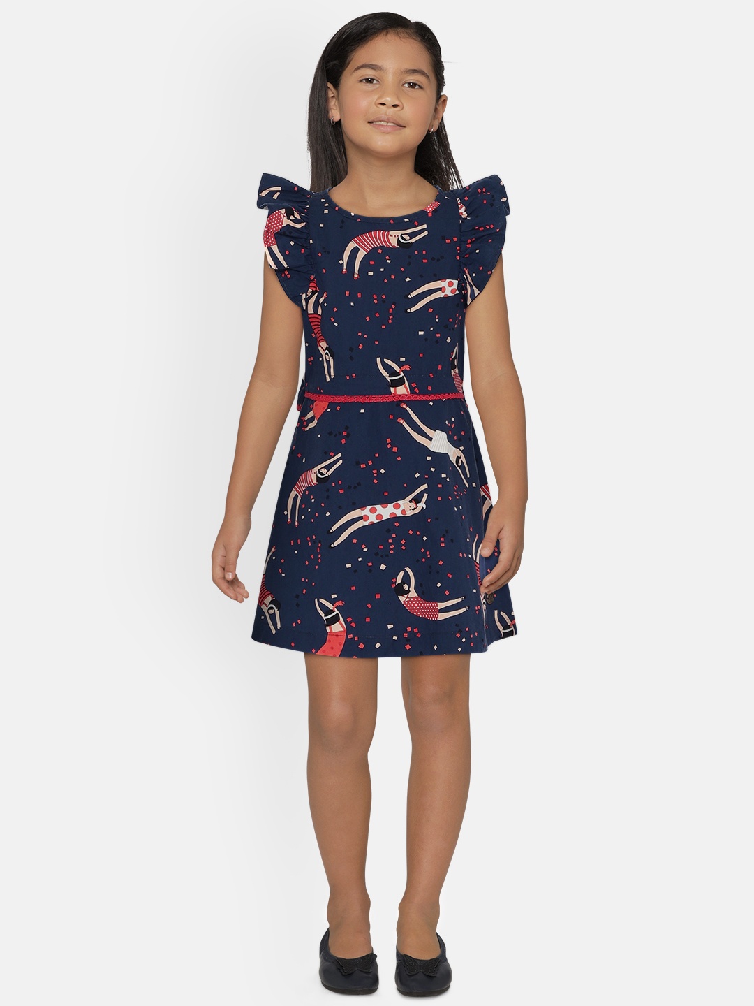 

UNDER FOURTEEN ONLY Girls Navy Blue Printed A-Line Dress