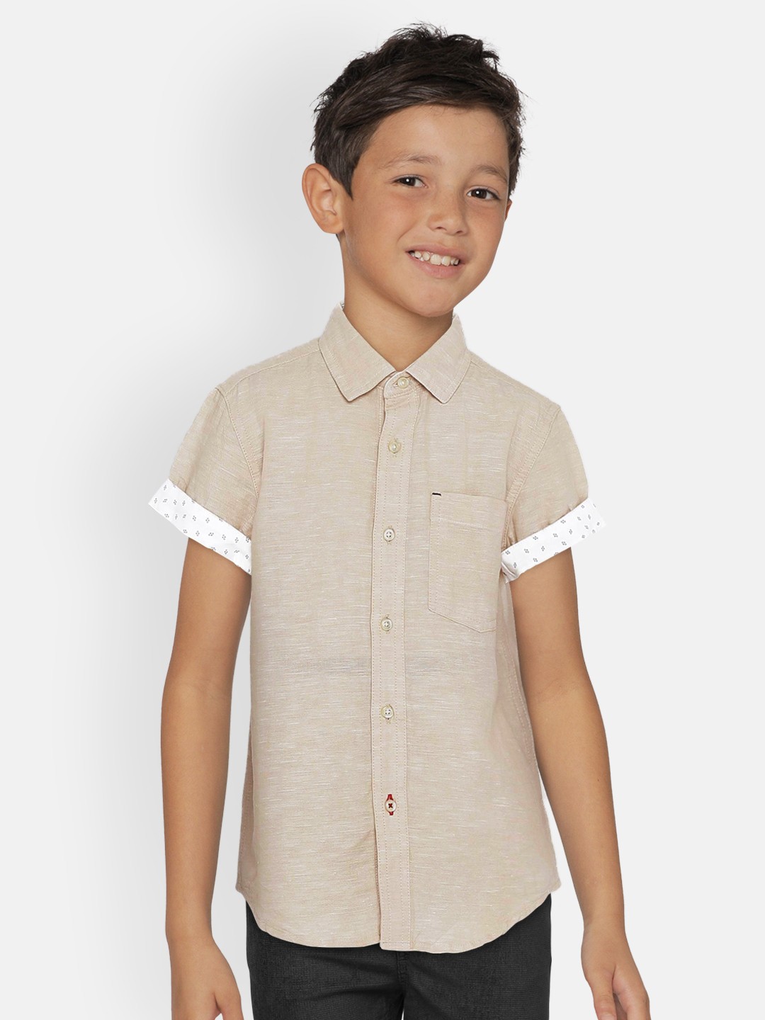

UNDER FOURTEEN ONLY Boys Beige Regular Fit Solid Casual Shirt