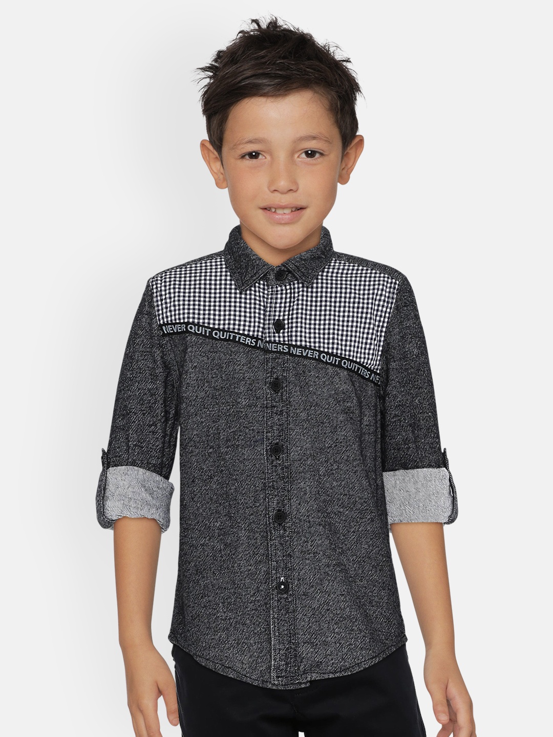 

UNDER FOURTEEN ONLY Boys Black Regular Fit Casual Shirt