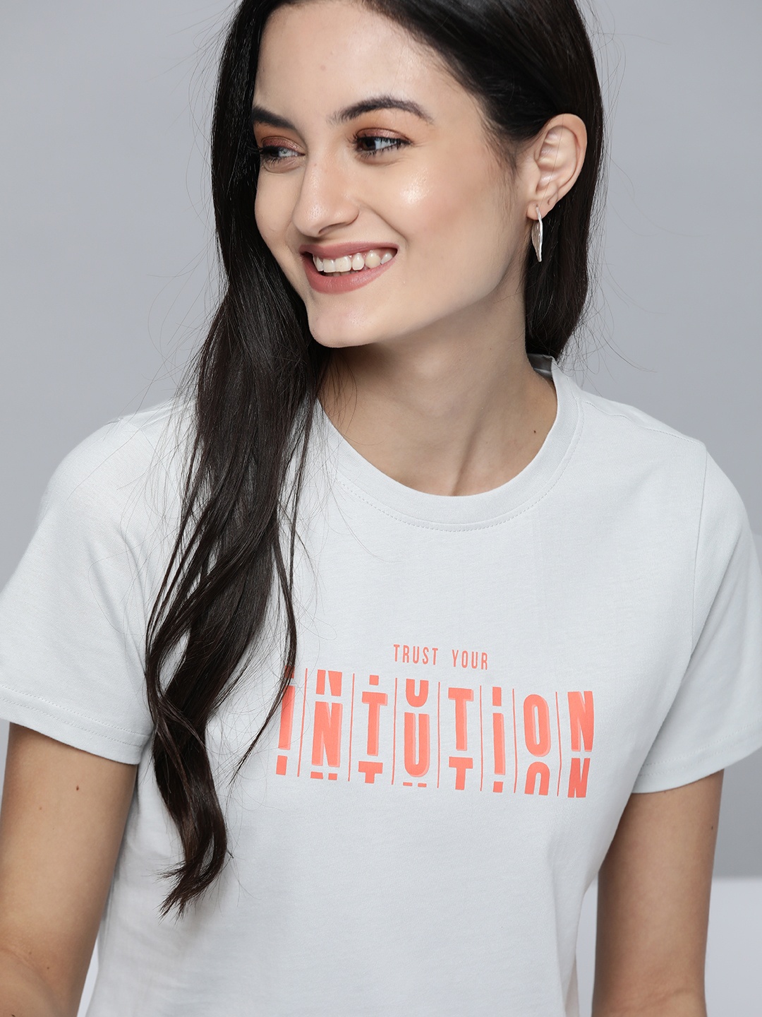 

Mast & Harbour Women Grey Printed Round Neck T-shirt