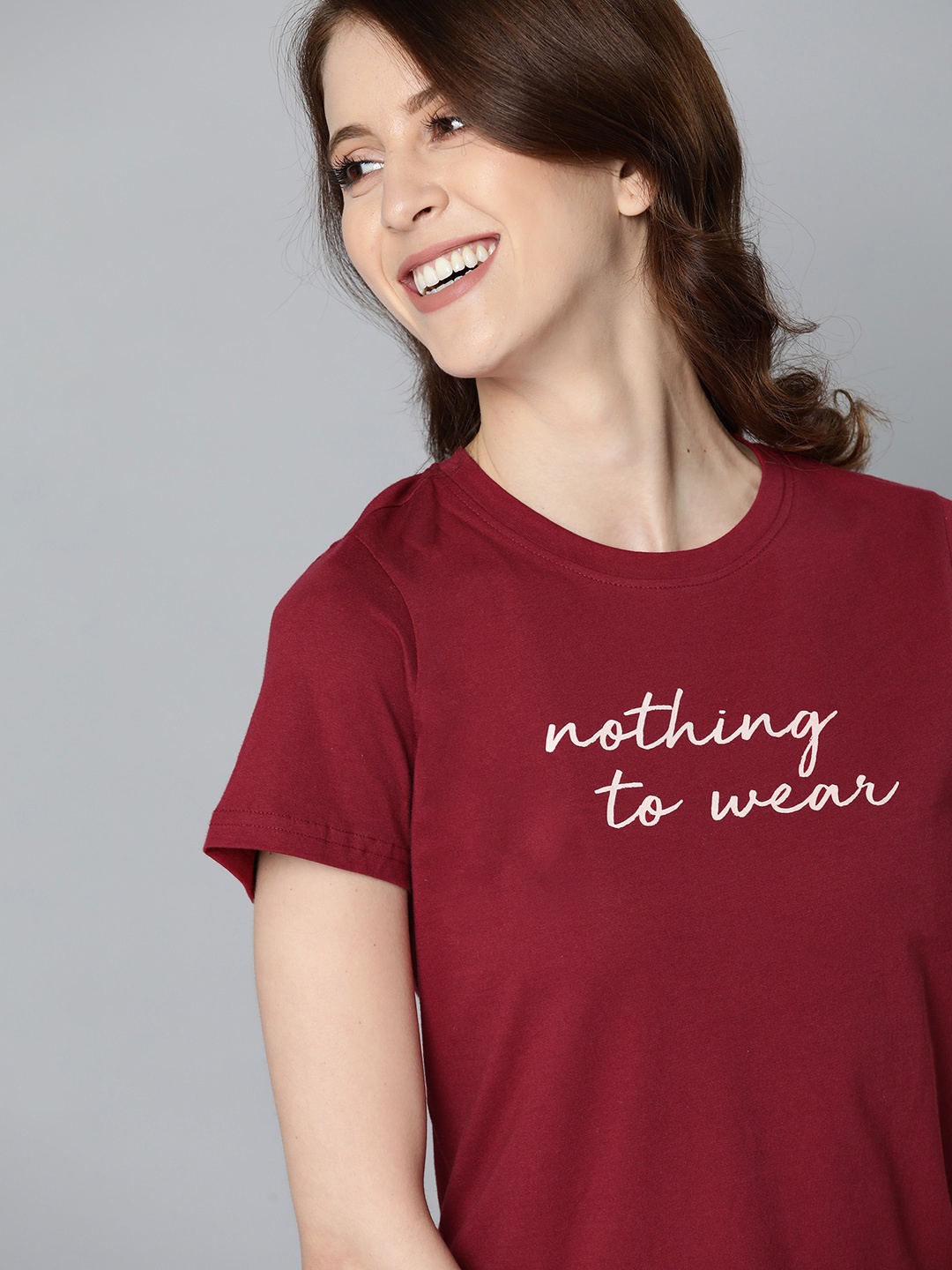 

Mast & Harbour Women Maroon Printed Round Neck T-shirt
