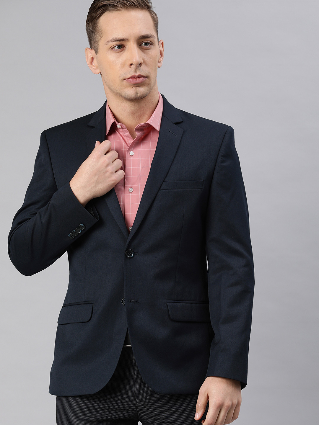 

Park Avenue Men Navy Blue Solid Slim Fit Single-Breasted Formal Blazer