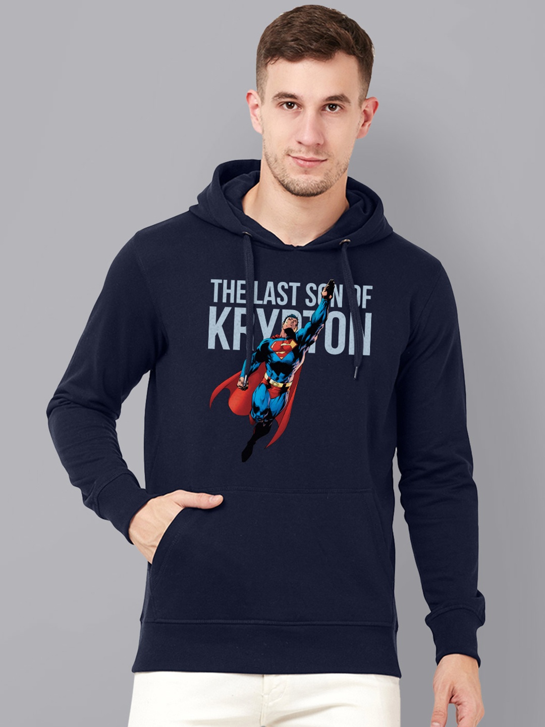 

Free Authority Men Navy Blue Superman Printed Hooded Sweatshirt