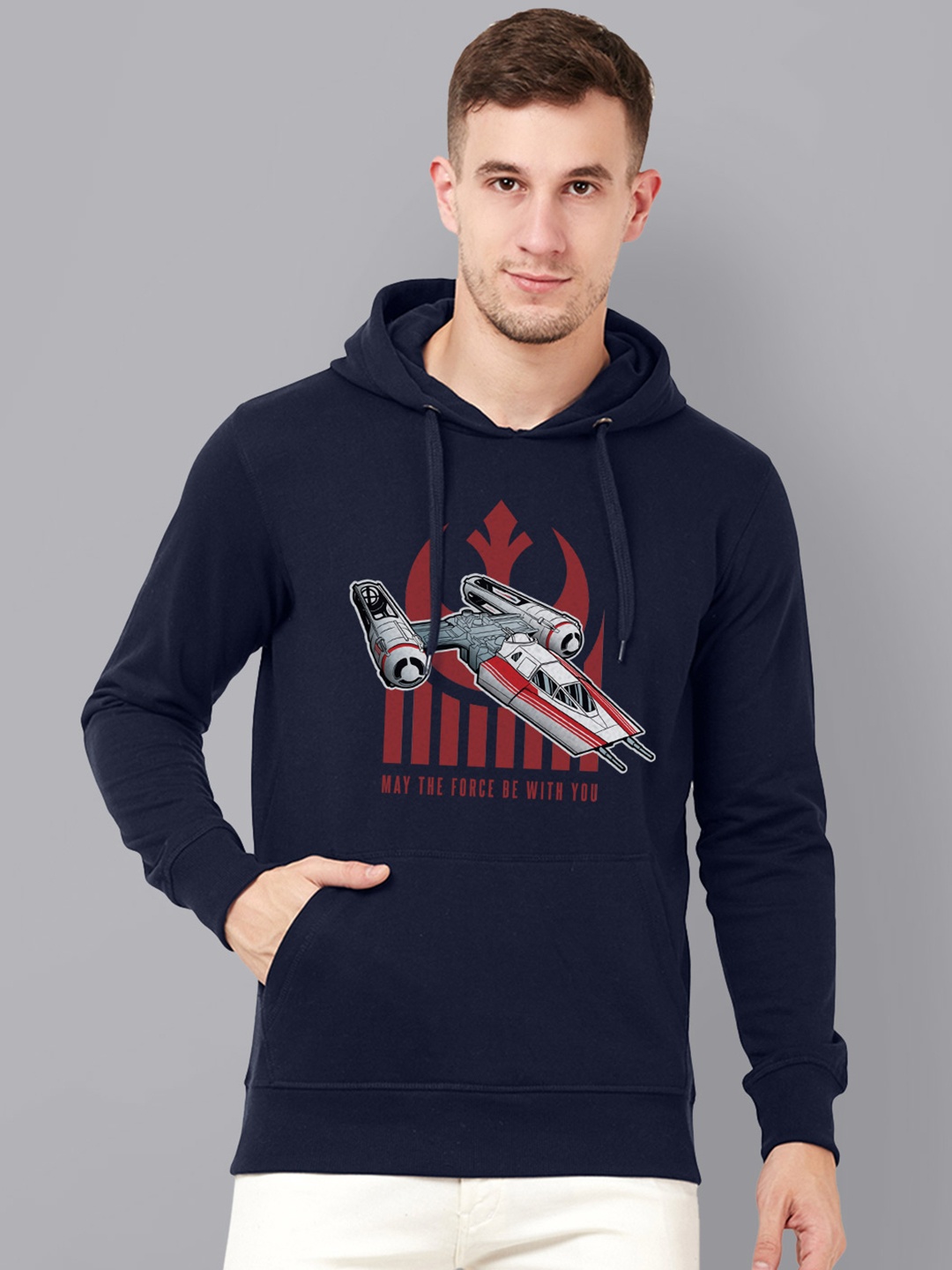 

Free Authority Men Navy Blue & Off-White Star Wars Printed Hooded Sweatshirt