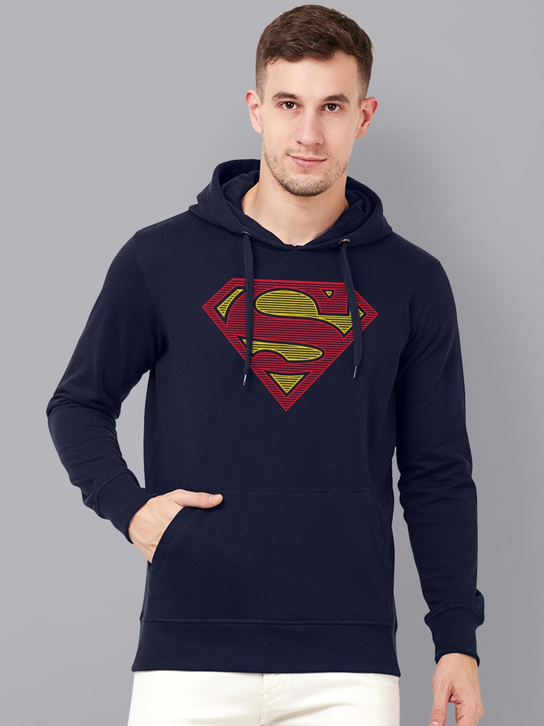 

Free Authority Men Navy Blue Superman Printed Hooded Sweatshirt