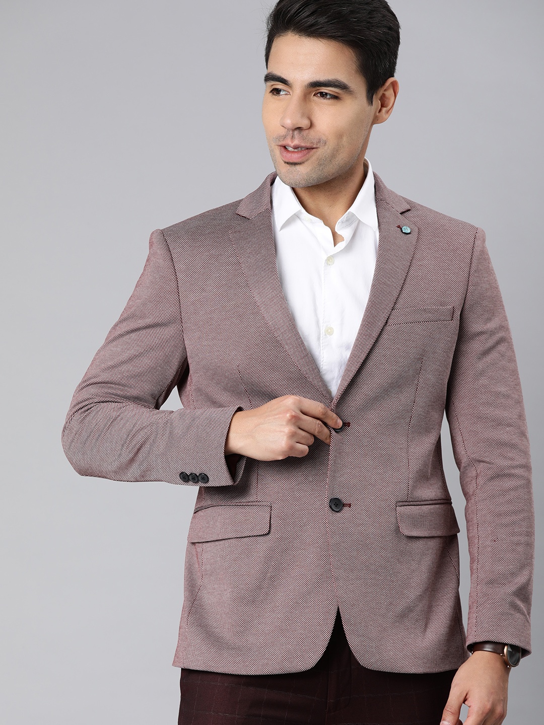 

Arrow New York Men Brown Self-Design Zero Calorie Fit Single-Breasted Formal Blazer