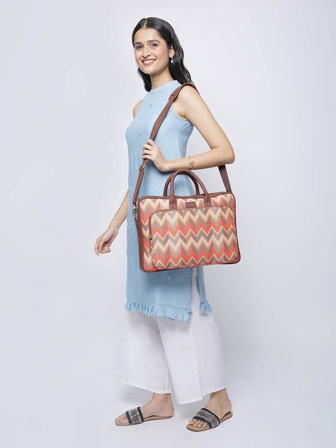

ZOUK Unisex Orange Printed Vegan Leather 16 Inch Sustainable Laptop Bag