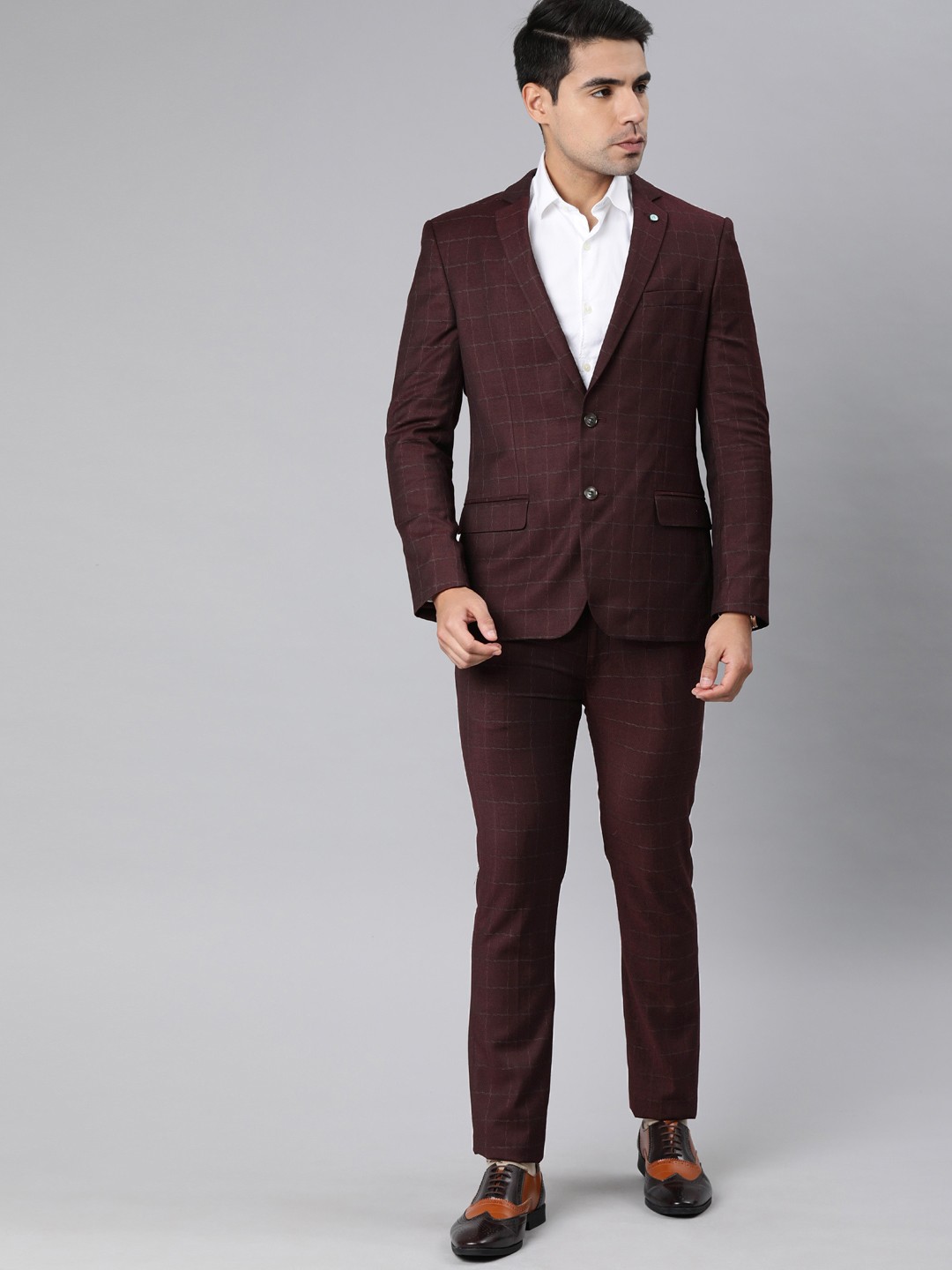 

Arrow Men Burgundy Super Slim Fit Checked Single-Breasted Formal Suit