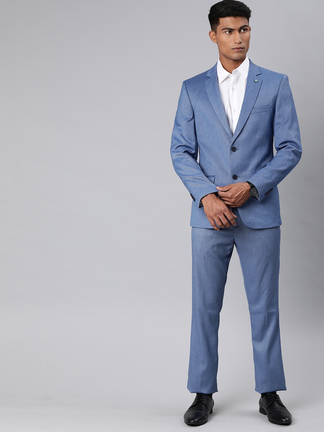 

Arrow New York Men Blue Self-Design Super Slim Fit Single-Breasted Formal Suit