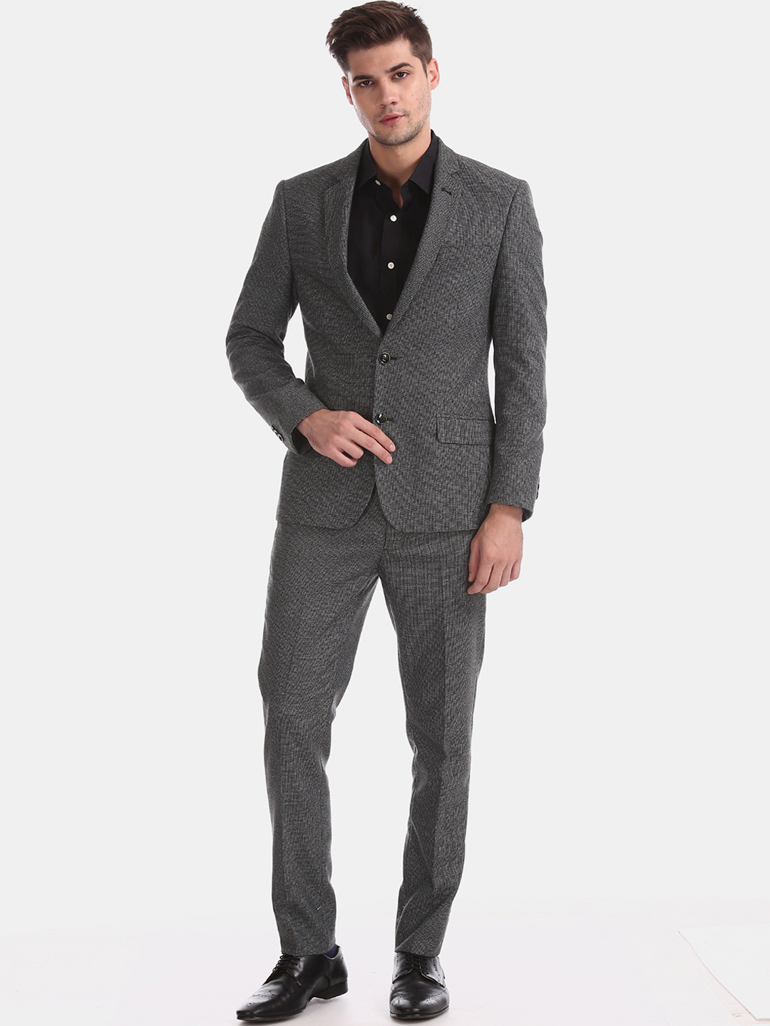 

Arrow New York Men Grey Self Design Super Slim Fit Two Piece Suit