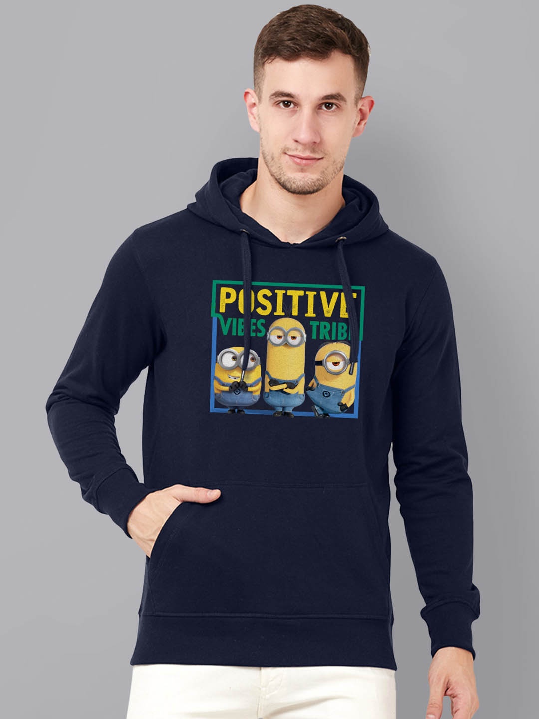 

Free Authority Men Navy Blue & Yellow Minions Printed Hooded Sweatshirt