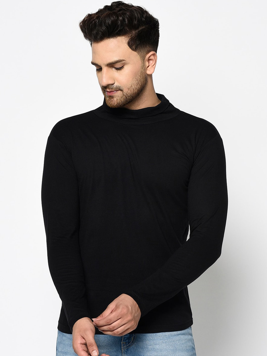 

Rigo Men Black High Neck Slim Fit T-shirt