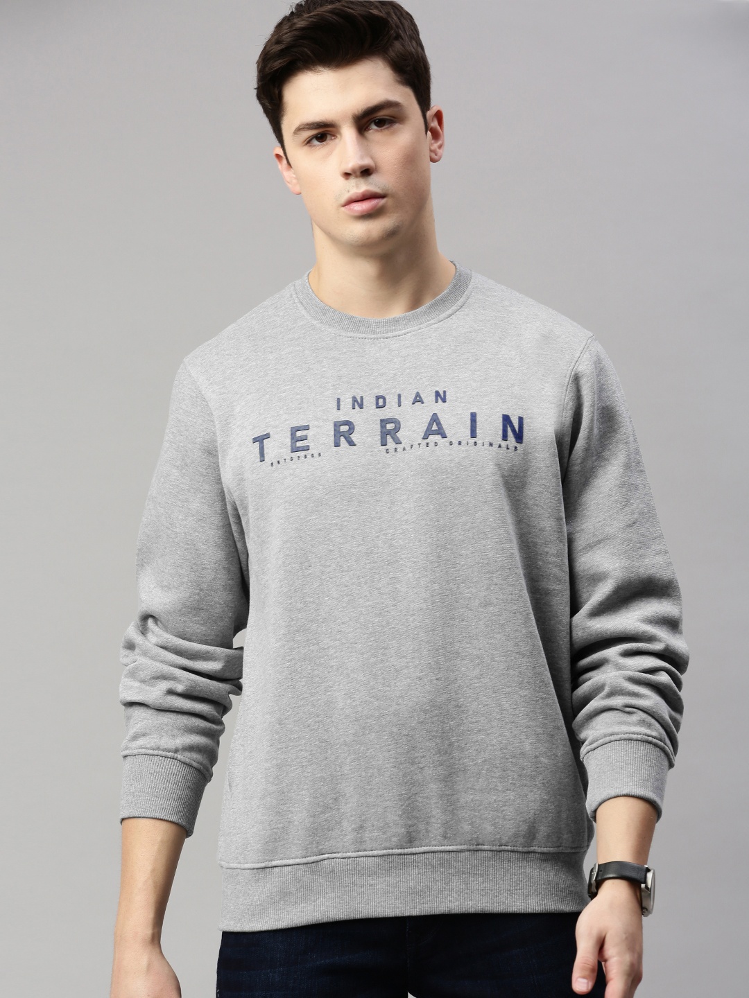 

Indian Terrain Men Grey Printed Sweatshirt