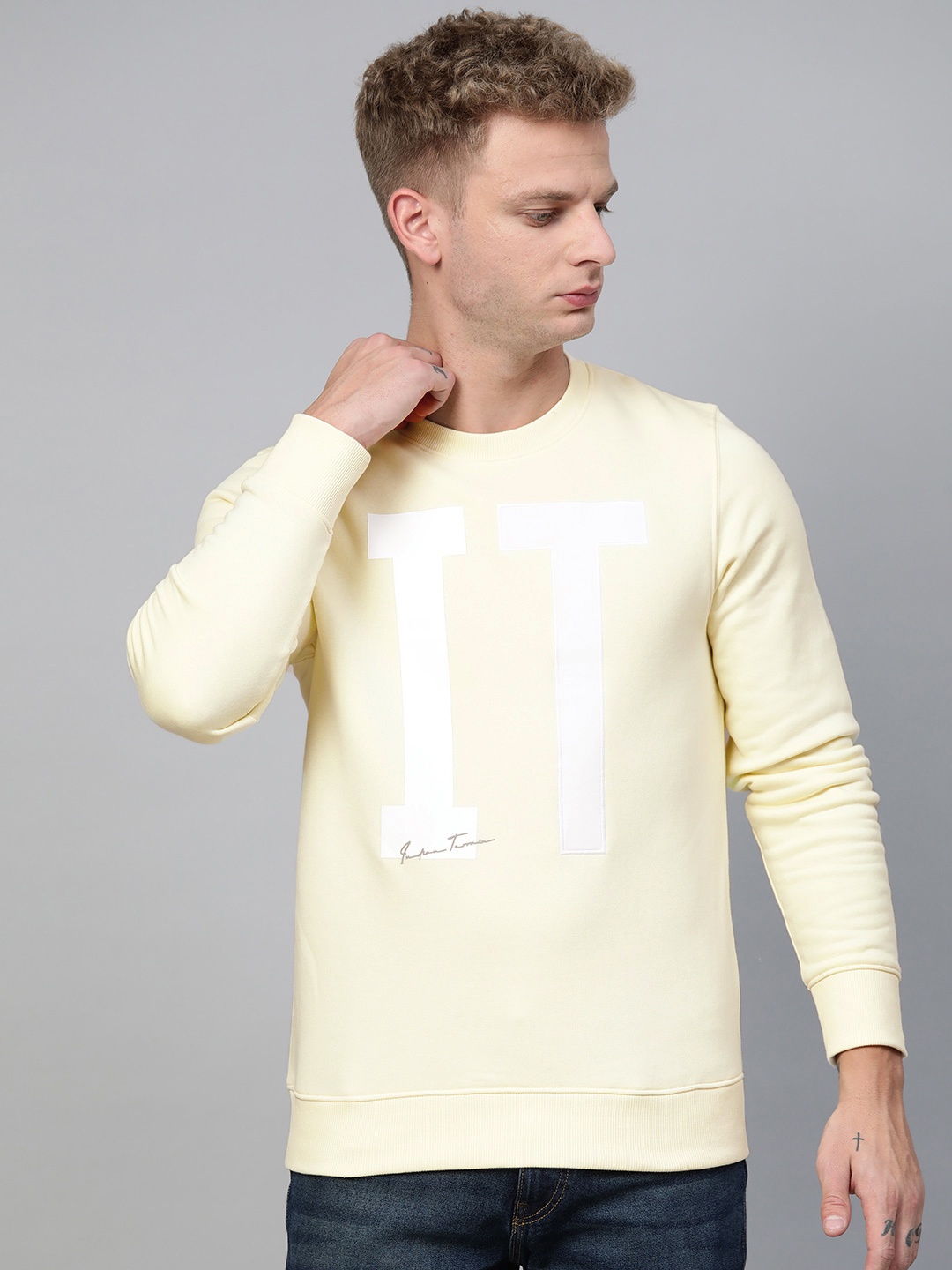 

Indian Terrain Men Cream-Coloured & White Solid Sweatshirt