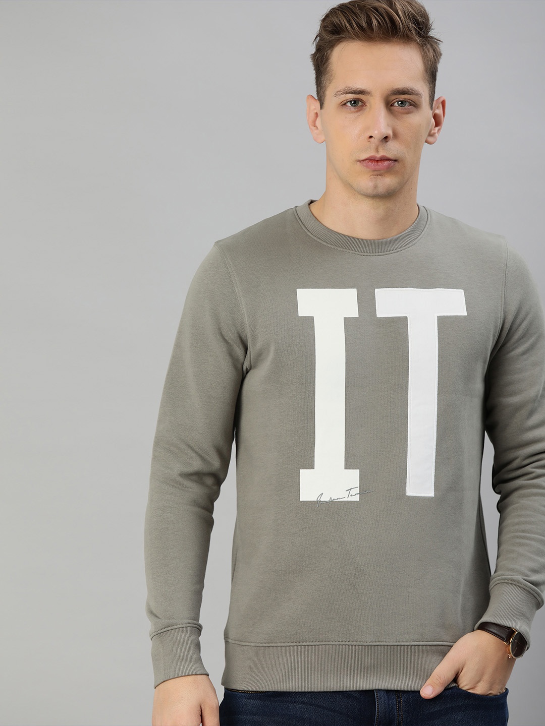 

Indian Terrain Men Grey Printed Sweatshirt