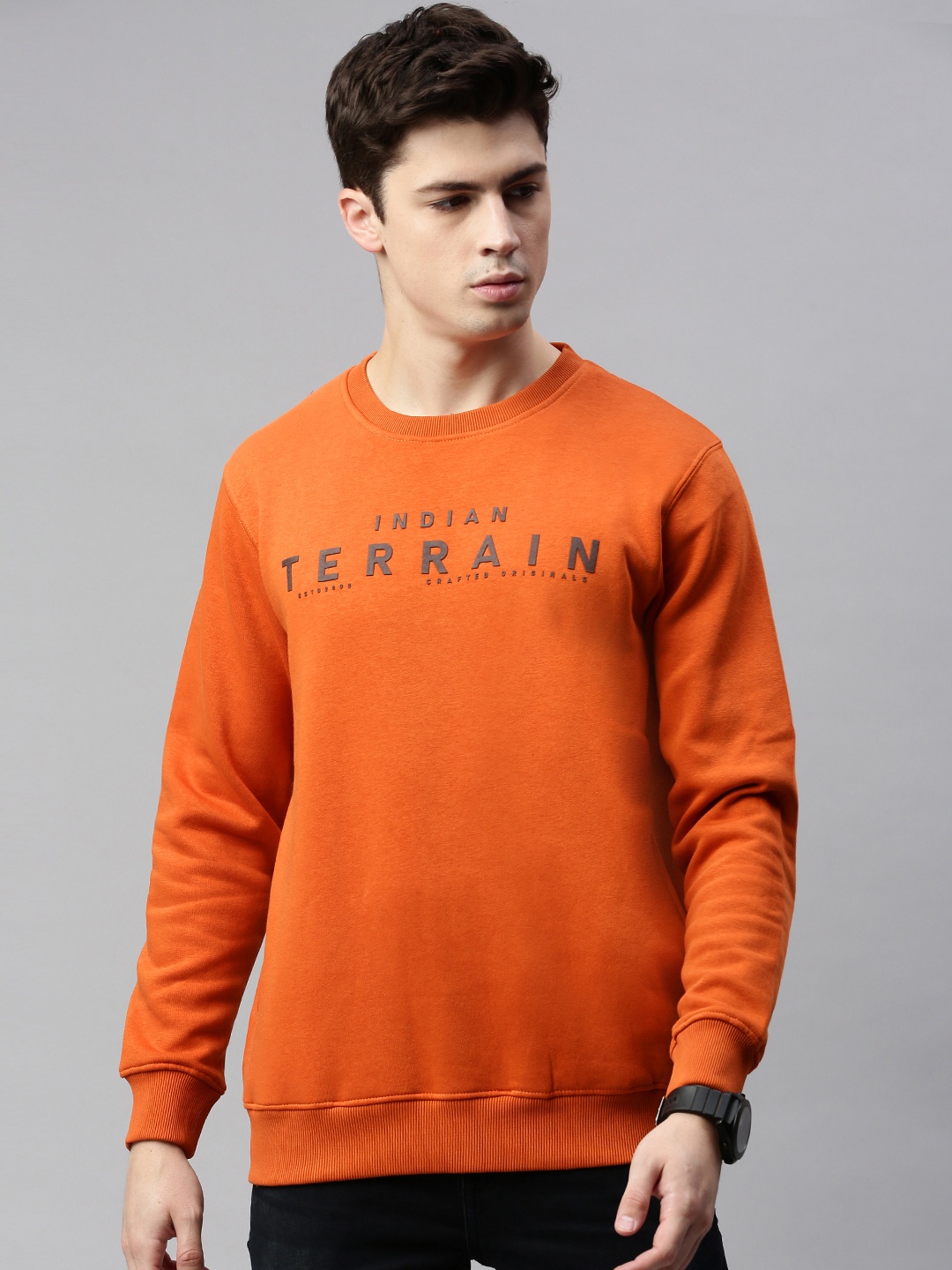 

Indian Terrain Men Rust Printed Sweatshirt