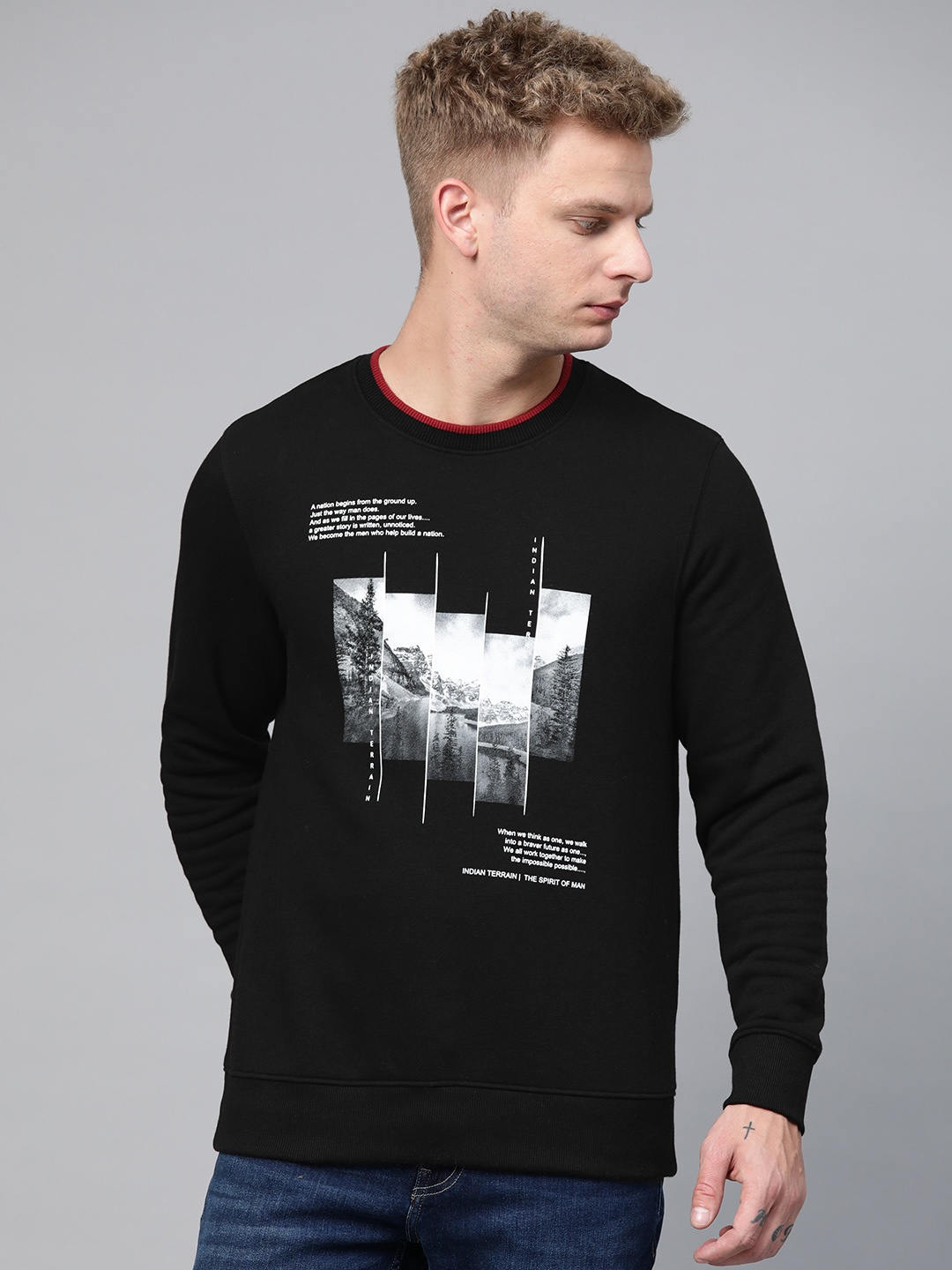 

Indian Terrain Men Black & White Printed Sweatshirt