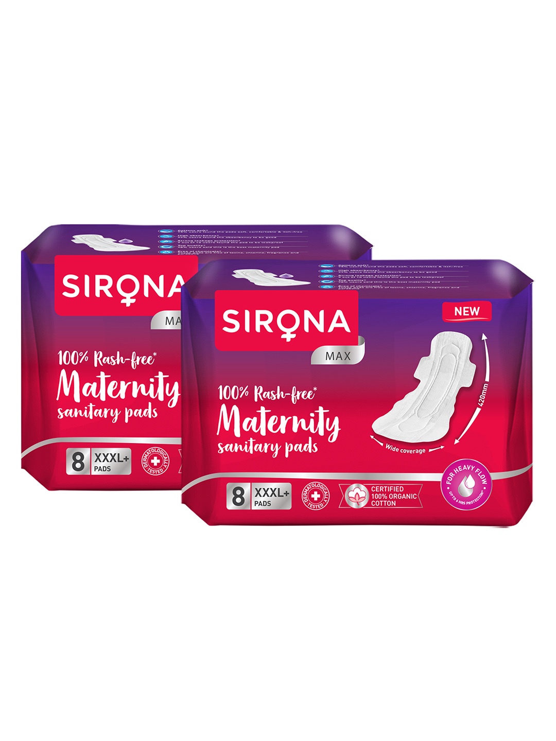 

Sirona Pack of 2 Natural Ultra Soft Superr Pads - 8 Pcs each, White